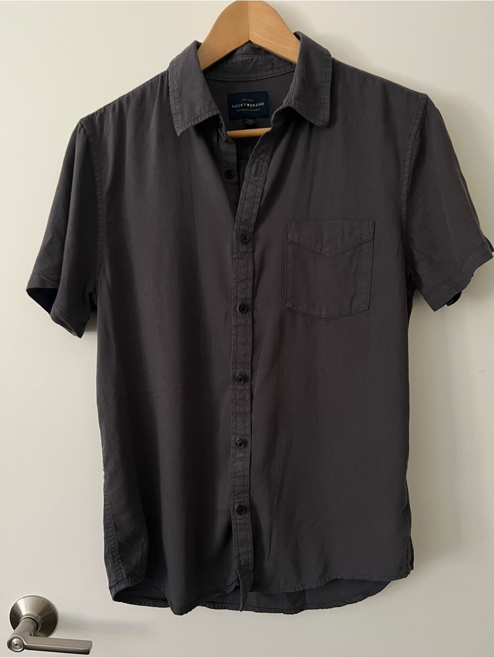 Lucky Brand Short Sleeve Button-Up Shirt - Dark Gray